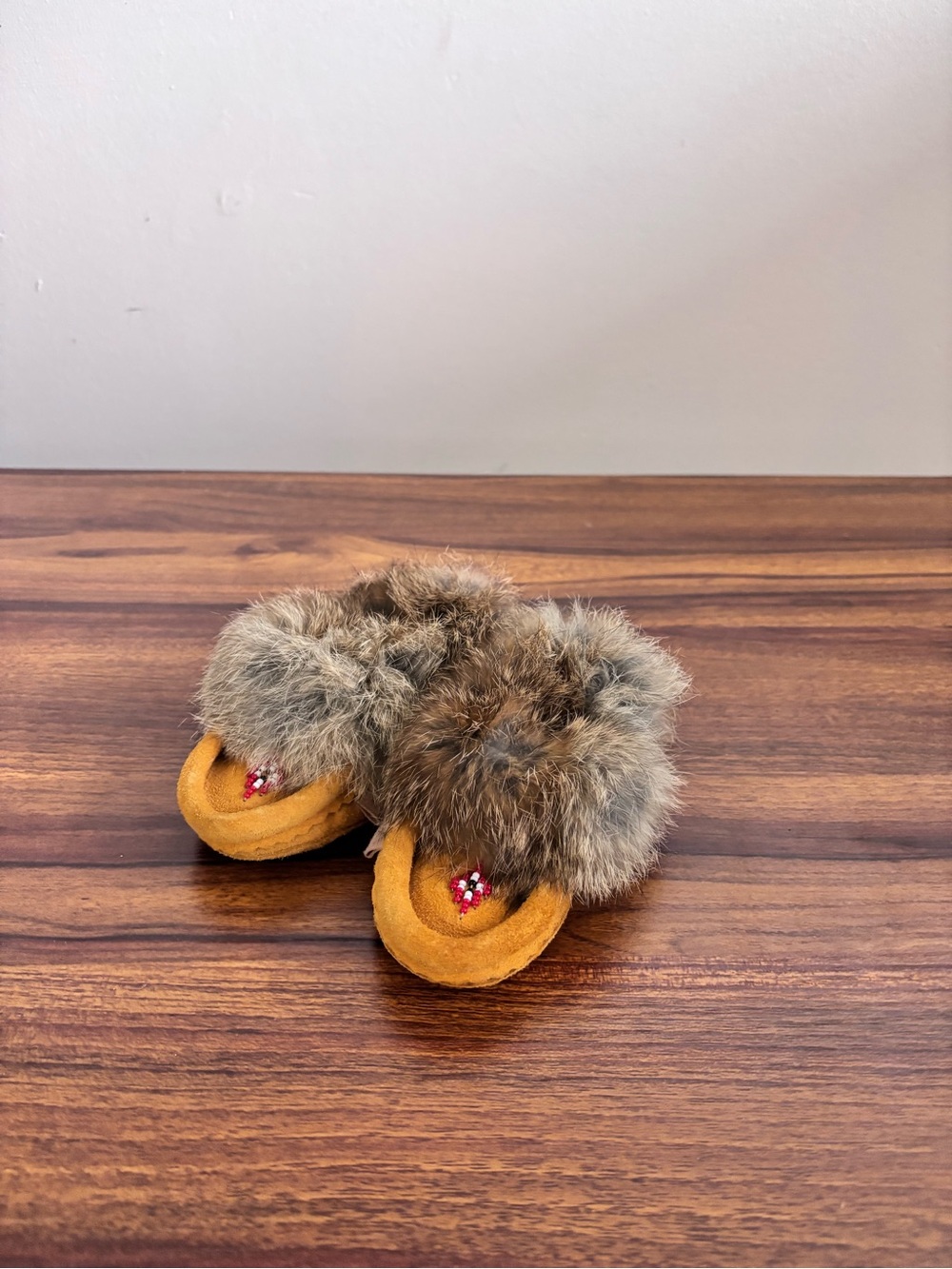 Kids Fur-Trim Moccasin Slippers in Tan